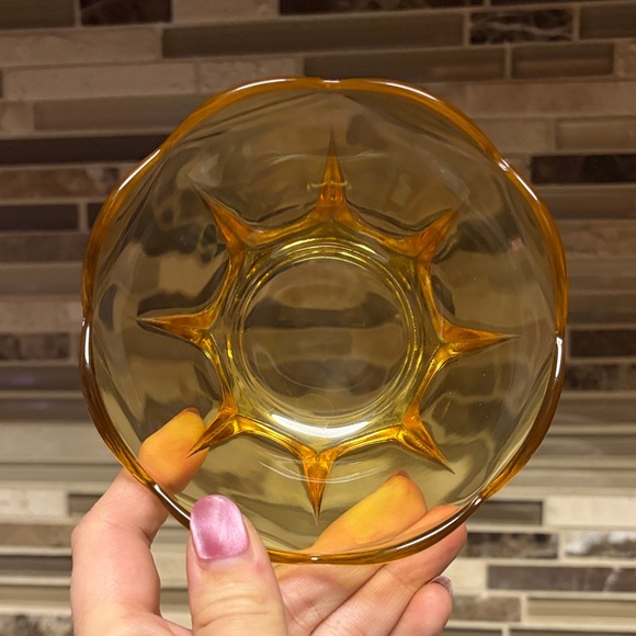 Anchor Hocking Other - Anchor Hocking Swedish Modern 70s Amber Glass Scalloped Flower Bowl 4.5"